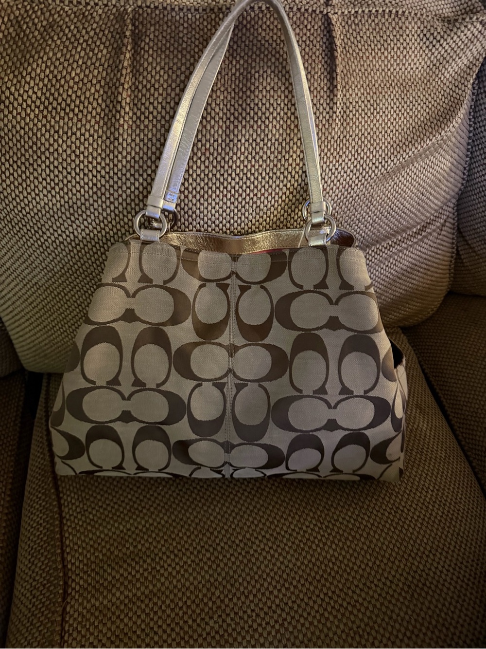 Coach Taupe & Brown Signature Shoulder Tote